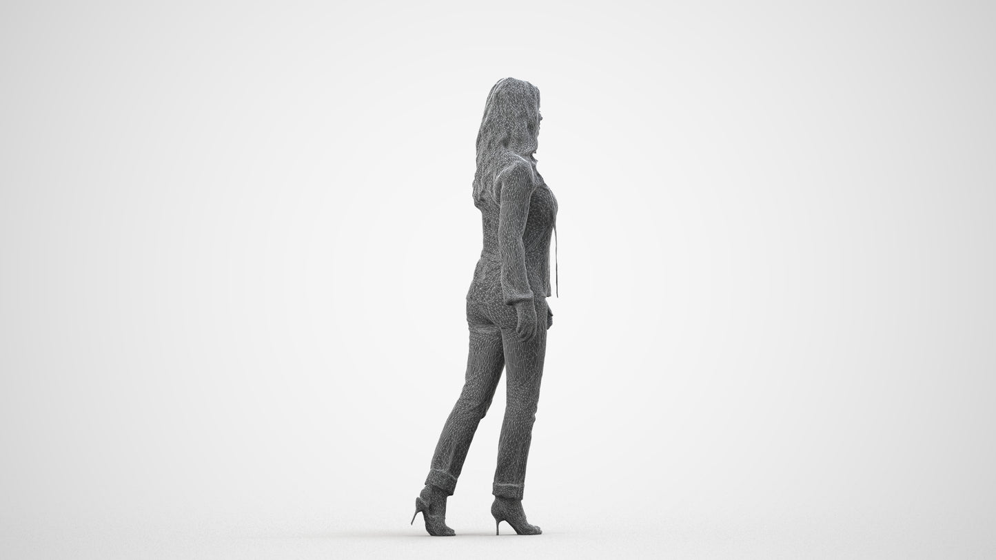 realistic 3D human woman casual walking, archviz people FBX OBJ for Blender, wireframe side view