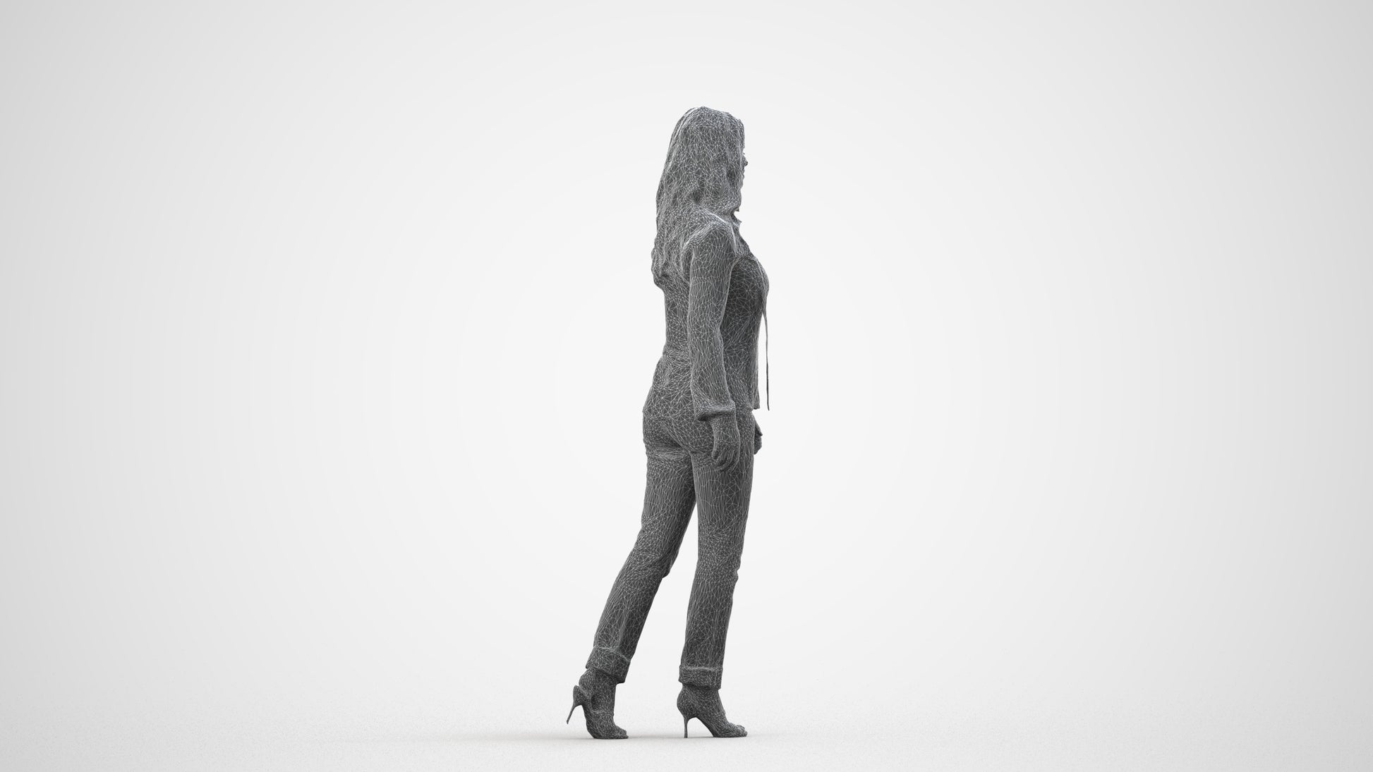 realistic 3D human woman casual walking, archviz people FBX OBJ for Blender, wireframe side view