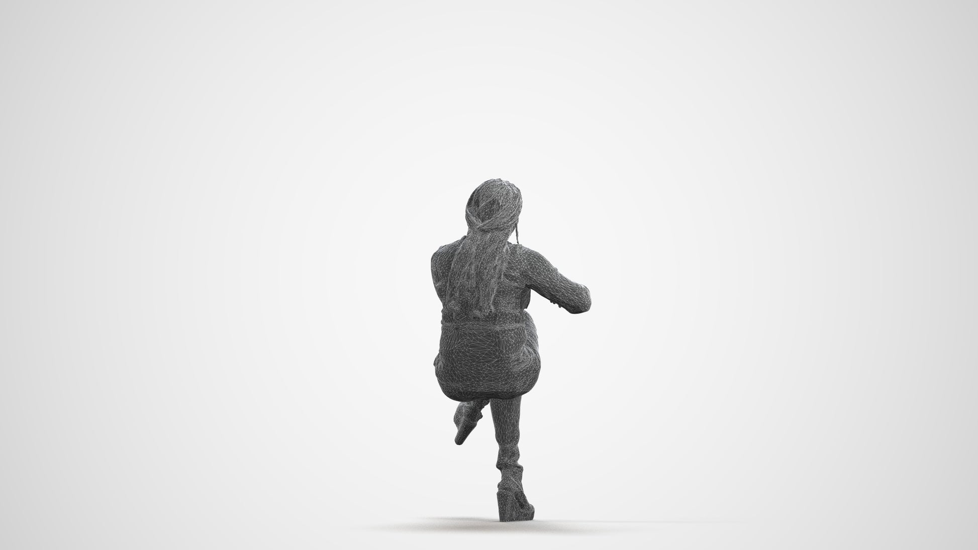 3D people model woman casual sitting, scanned human for 3ds Max rendering, wireframe front view