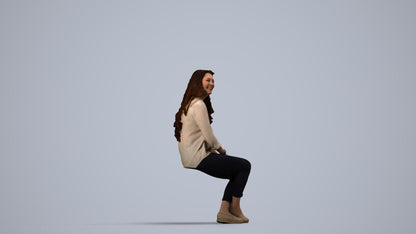 realistic 3D human woman casual sitting, archviz people FBX OBJ for Blender, side view render