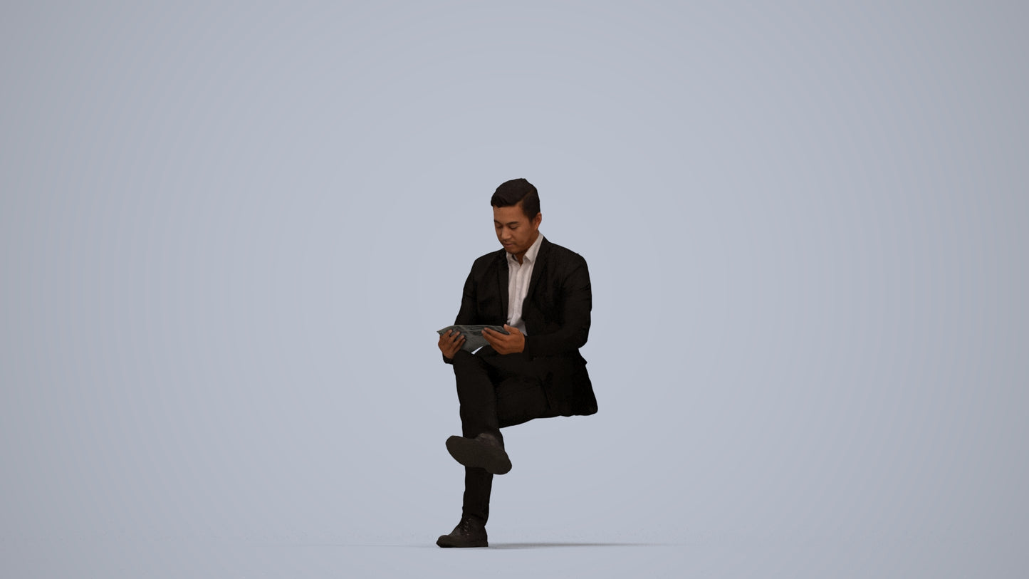 scanned 3D man business, photogrammetry people for Enscape and V-Ray, top-down view render