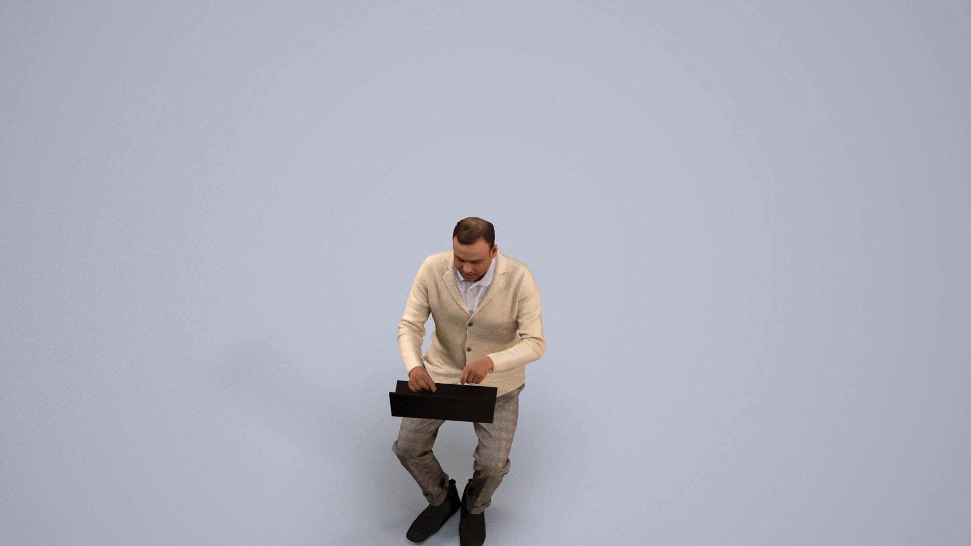 realistic 3D human man business, archviz people FBX OBJ for Blender, back view render