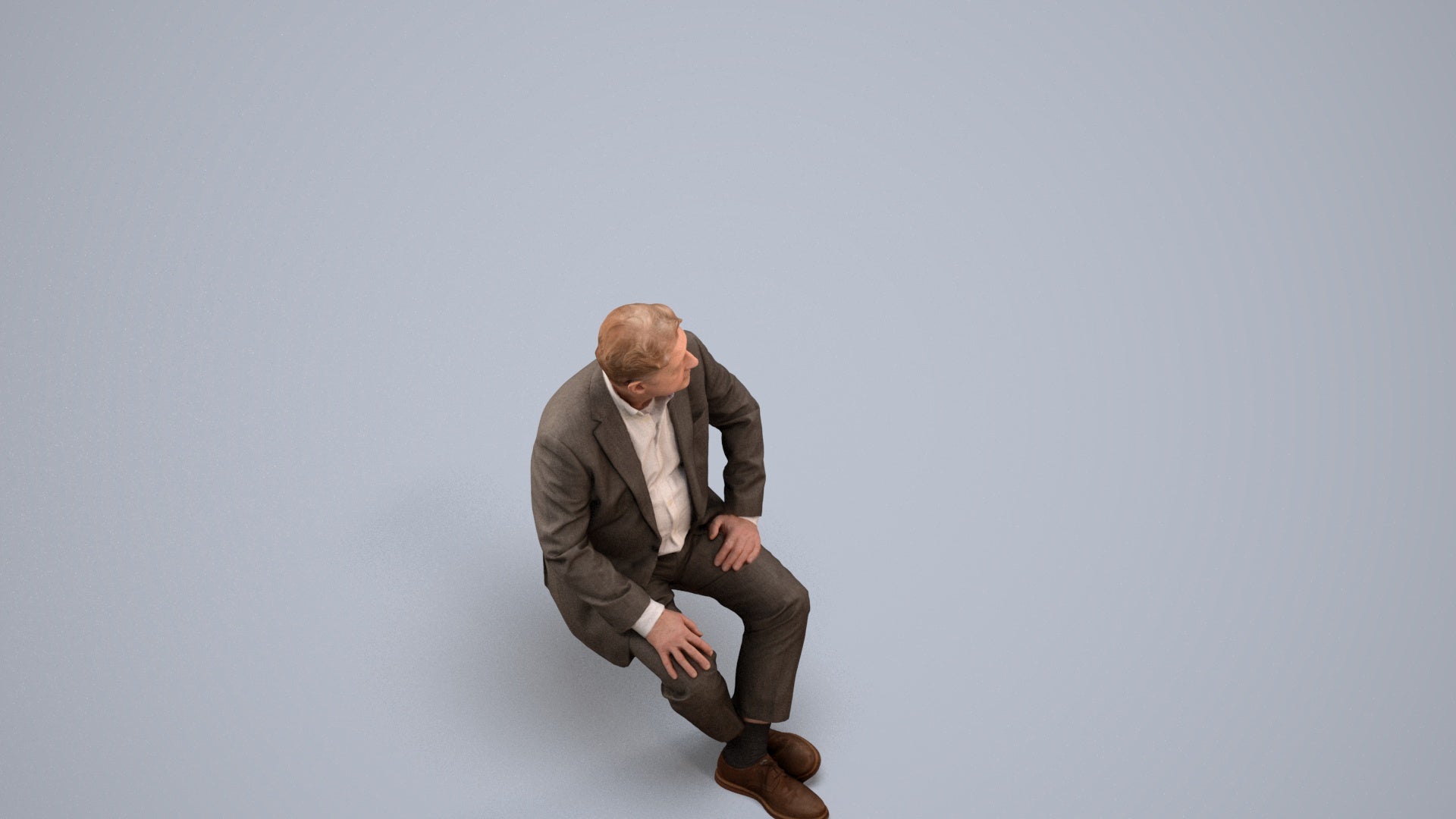 3D people model senior man business sitting, scanned human for 3ds Max rendering, back view render