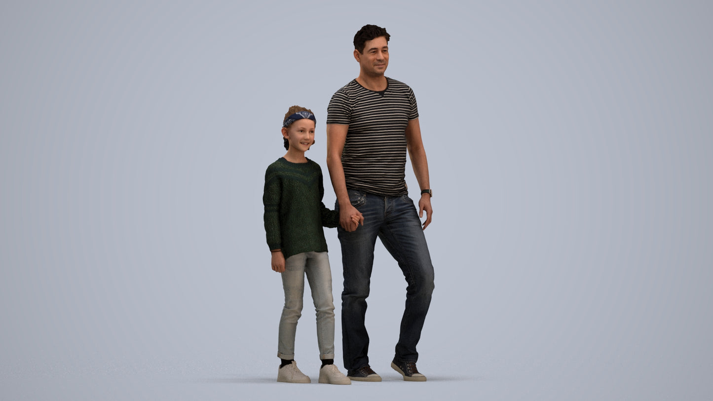 photogrammetry 3D girl casual walking, realistic human model archviz FBX, standing pose render