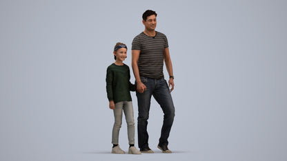 photogrammetry 3D girl casual walking, realistic human model archviz FBX, standing pose render