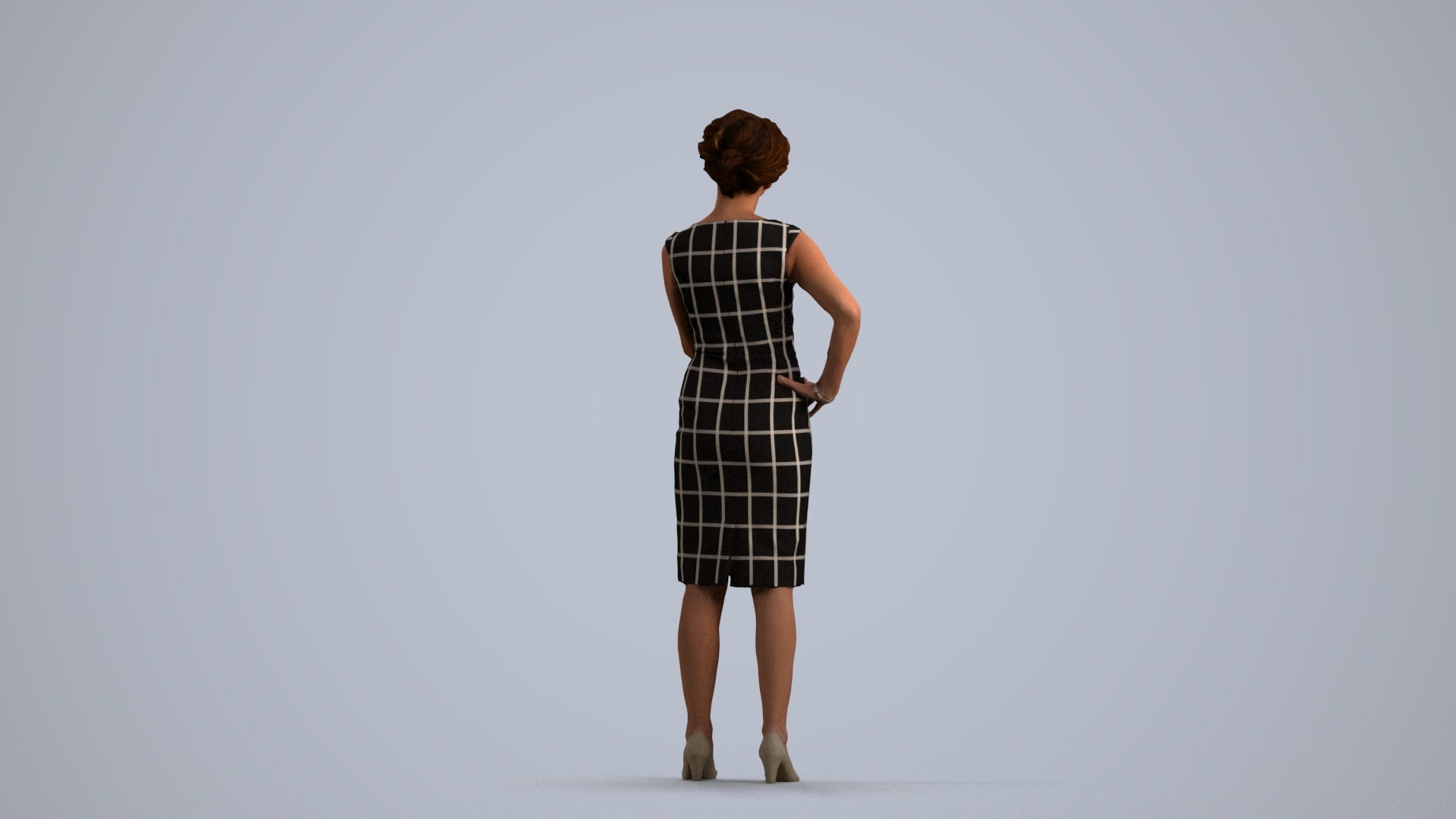 realistic 3D human woman business standing, archviz people FBX OBJ for Blender, front view render