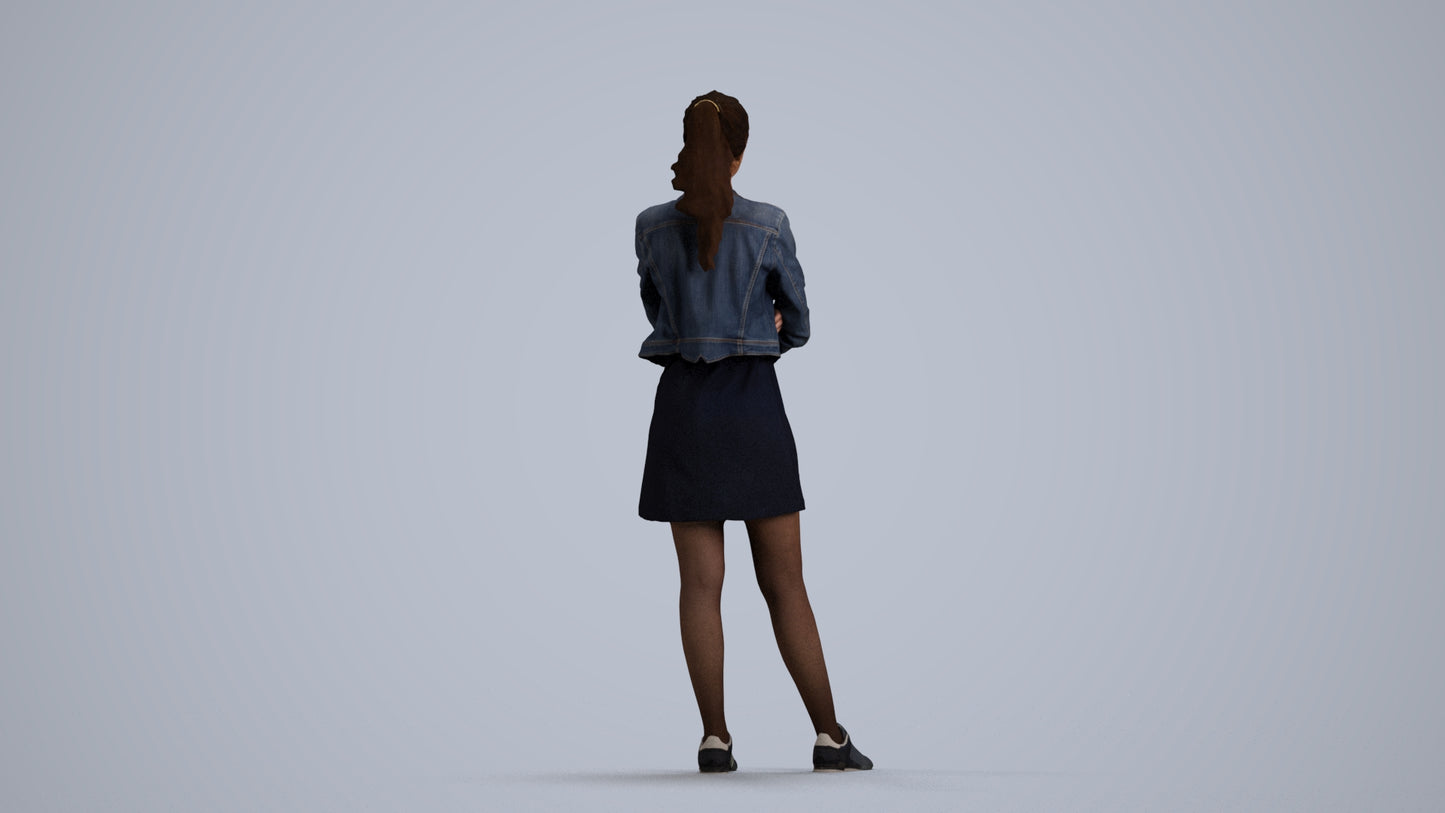 realistic 3D woman casual standing, scanned archviz people for Blender and 3ds Max, front view render