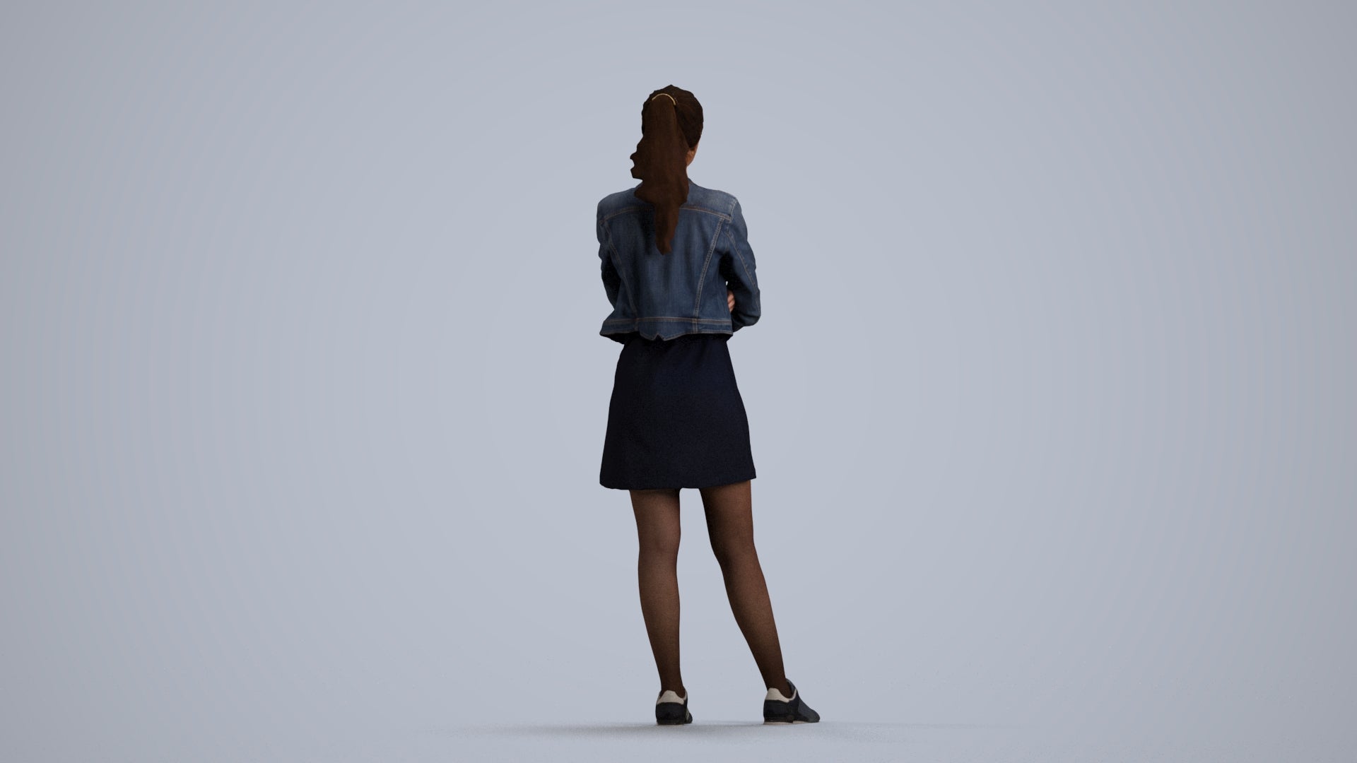 realistic 3D woman casual standing, scanned archviz people for Blender and 3ds Max, front view render