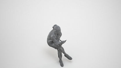 photogrammetry 3D woman casual sitting, realistic human model archviz FBX, wireframe three-quarter view