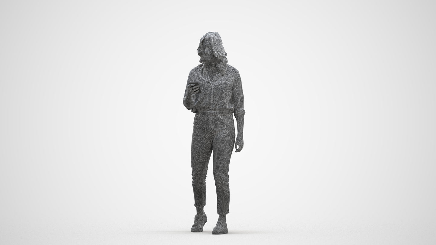scanned 3D woman casual walking, photogrammetry people for Enscape and V-Ray, three-quarter front view render
