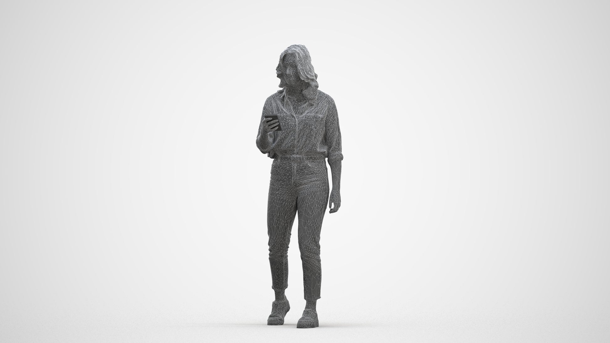 scanned 3D woman casual walking, photogrammetry people for Enscape and V-Ray, three-quarter front view render