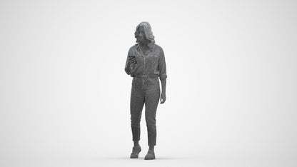 scanned 3D woman casual walking, photogrammetry people for Enscape and V-Ray, three-quarter front view render