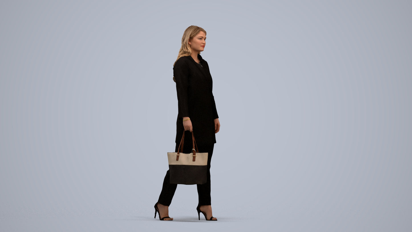 realistic 3D woman casual walking, scanned archviz people for Blender and 3ds Max, standing pose render