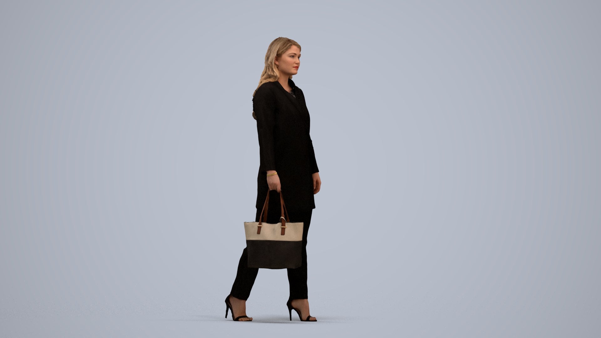realistic 3D woman casual walking, scanned archviz people for Blender and 3ds Max, standing pose render