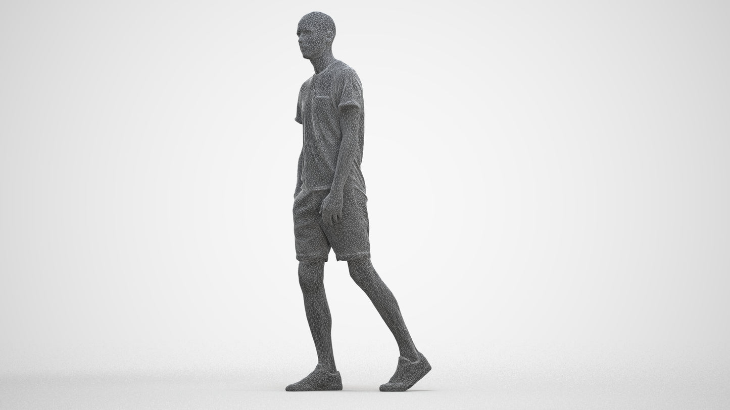 3D people model man casual walking, scanned human for 3ds Max rendering, three-quarter front view render