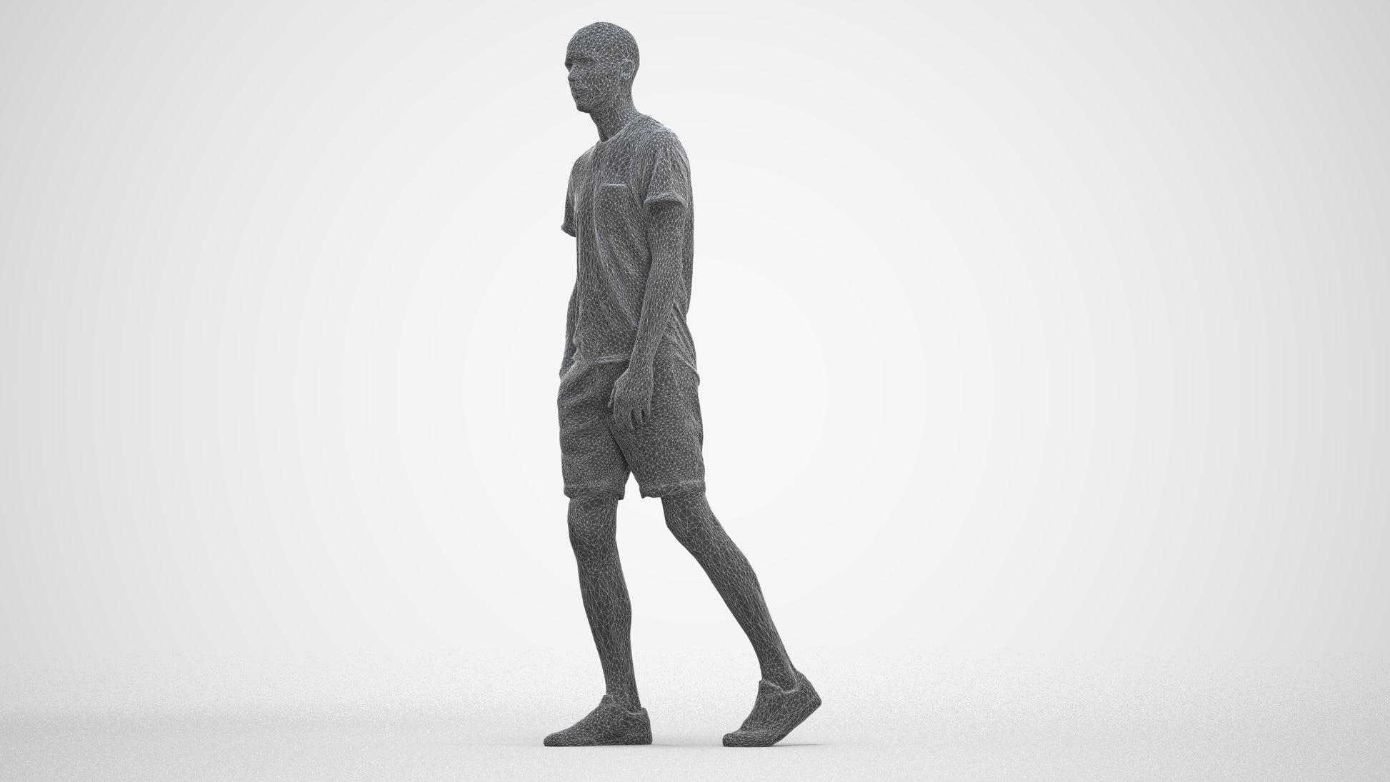 3D people model man casual walking, scanned human for 3ds Max rendering, three-quarter front view render