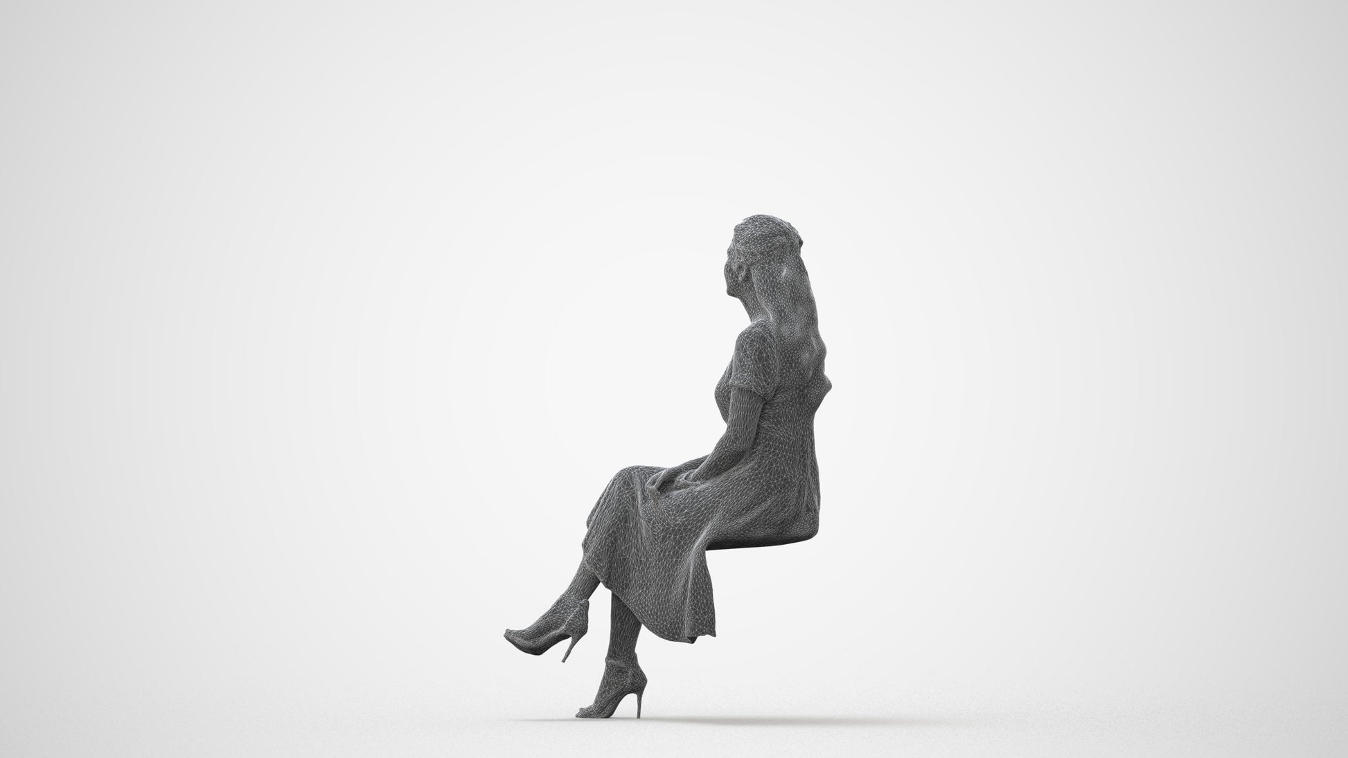 realistic 3D woman casual sitting, scanned archviz people for Blender and 3ds Max, square thumbnail