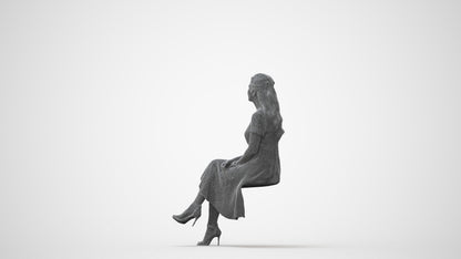 realistic 3D woman casual sitting, scanned archviz people for Blender and 3ds Max, square thumbnail