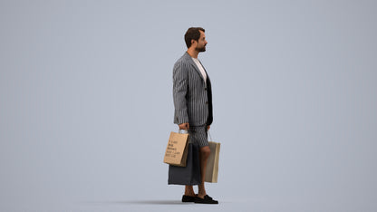 photogrammetry 3D man business shopping, realistic human model archviz FBX, side view render