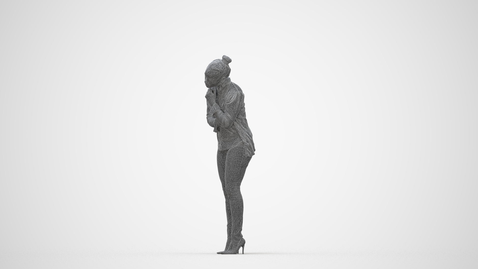 photogrammetry 3D woman business standing, realistic human model archviz FBX, wireframe back view