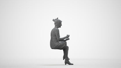 realistic 3D people senior woman casual sitting, render-ready for V-Ray and Corona, FBX OBJ, wireframe side view