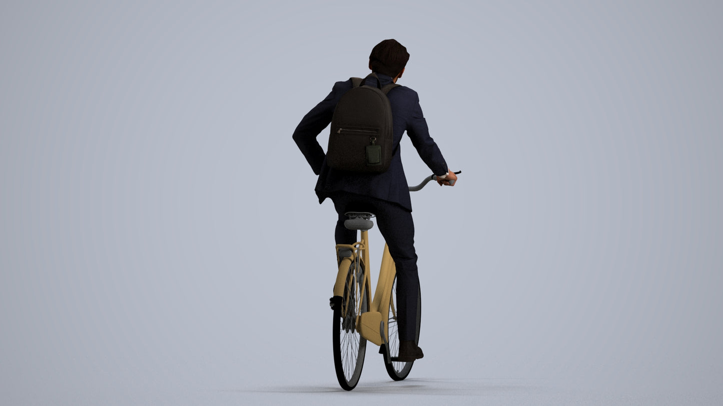 3D people model man business cycling, scanned human for 3ds Max rendering, front view render