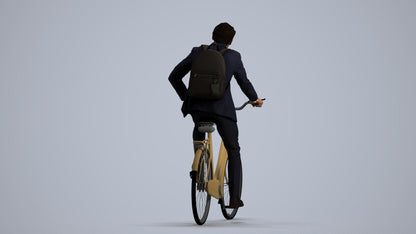 3D people model man business cycling, scanned human for 3ds Max rendering, front view render