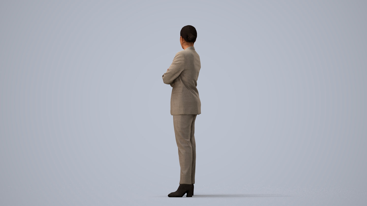 photogrammetry 3D woman business, realistic human model archviz FBX, three-quarter view render