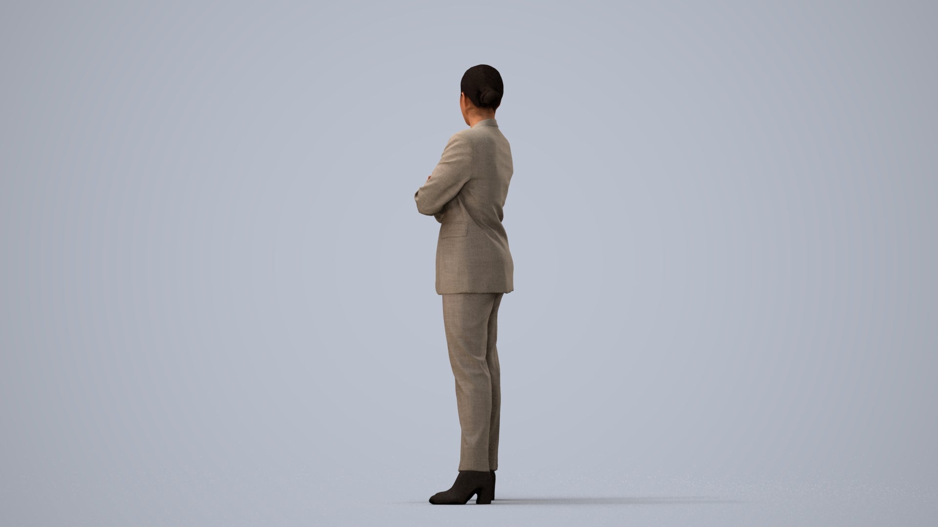 photogrammetry 3D woman business, realistic human model archviz FBX, three-quarter view render
