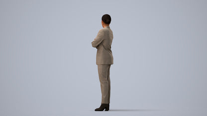 photogrammetry 3D woman business, realistic human model archviz FBX, three-quarter view render
