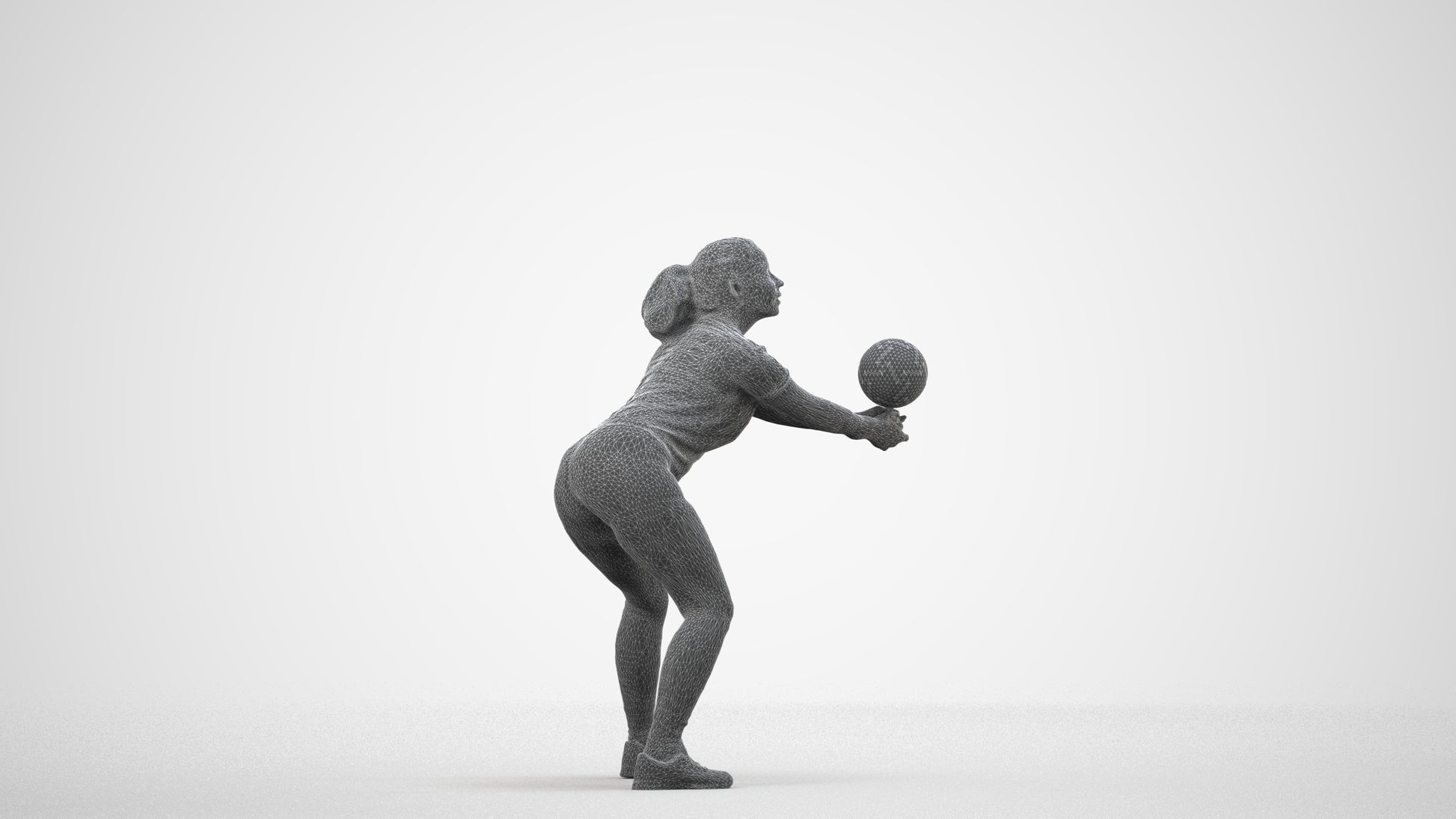 3D scanned woman sport, photorealistic archviz people for Enscape and SketchUp, wireframe side view
