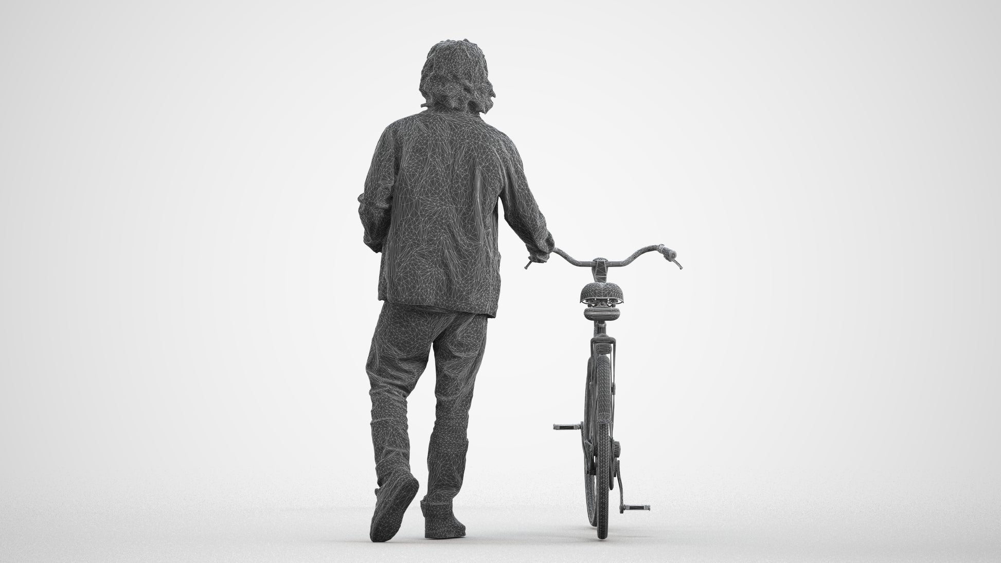 realistic 3D people man casual cycling, render-ready for V-Ray and Corona, FBX OBJ, wireframe front view