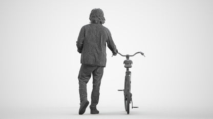 realistic 3D people man casual cycling, render-ready for V-Ray and Corona, FBX OBJ, wireframe front view