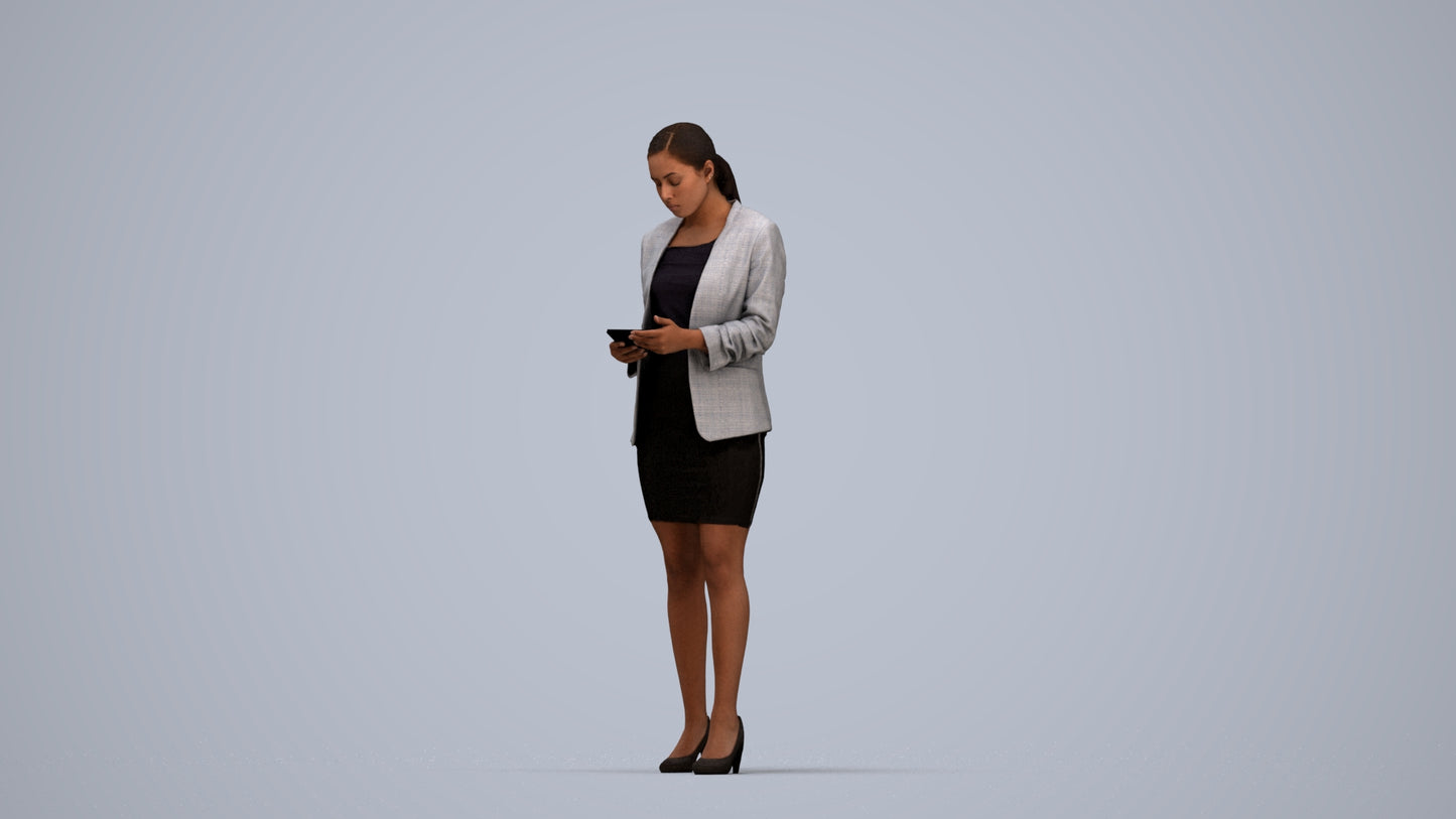 3D people model woman business, scanned human for 3ds Max rendering, top-down view render
