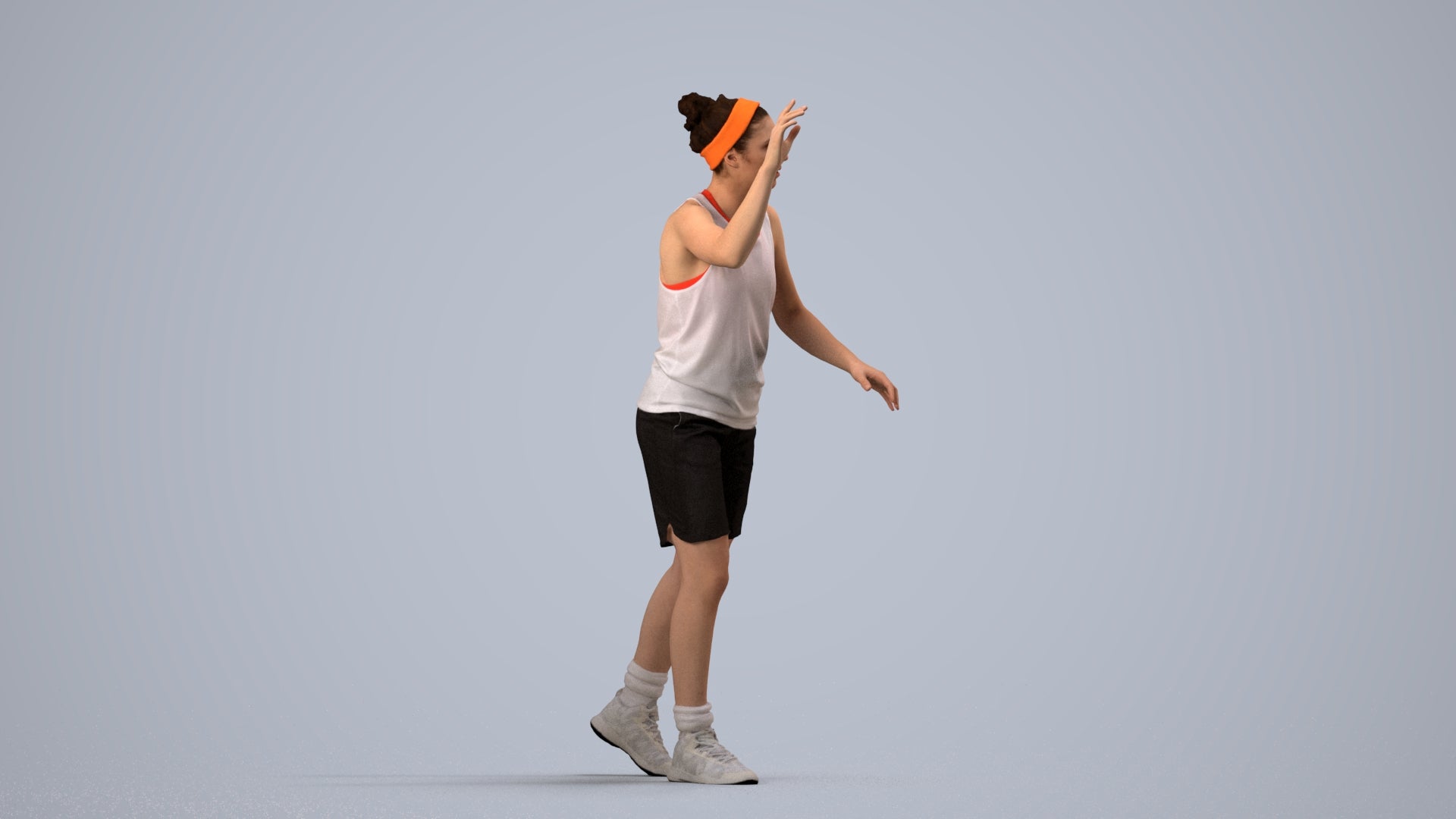 realistic 3D woman sport, scanned archviz people for Blender and 3ds Max, side view render