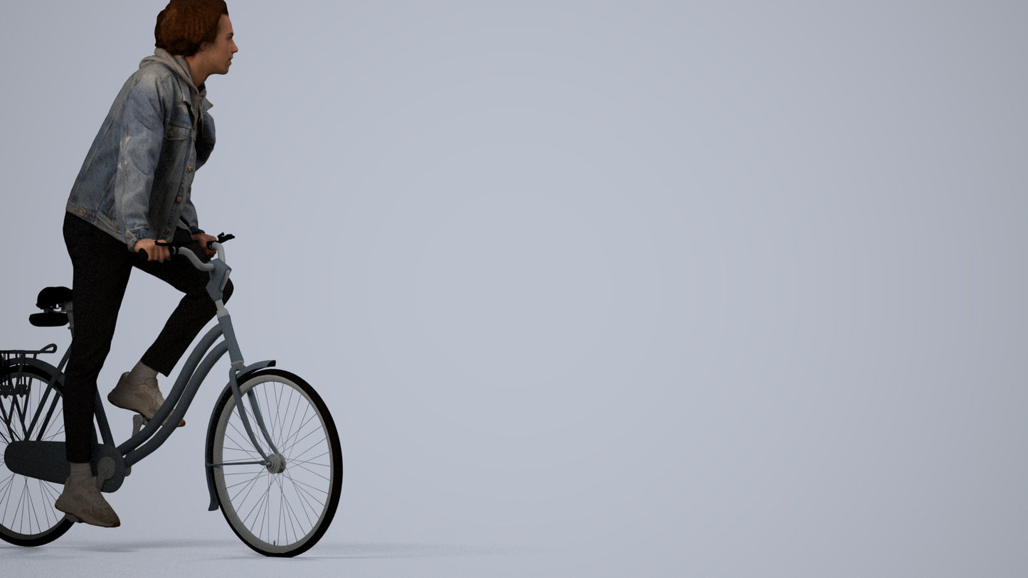 realistic 3D human man casual cycling, archviz people FBX OBJ for Blender, side view render