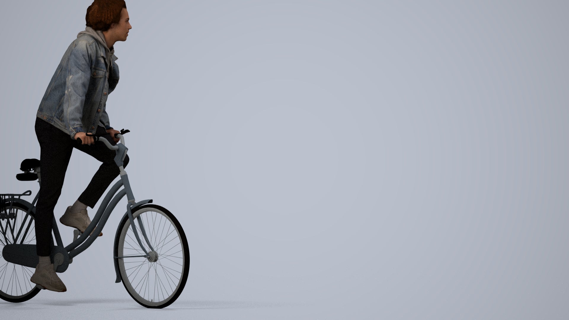 realistic 3D human man casual cycling, archviz people FBX OBJ for Blender, side view render