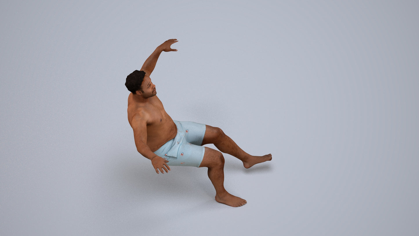 3D human model man pool, photogrammetry scanned person for archviz, back view render