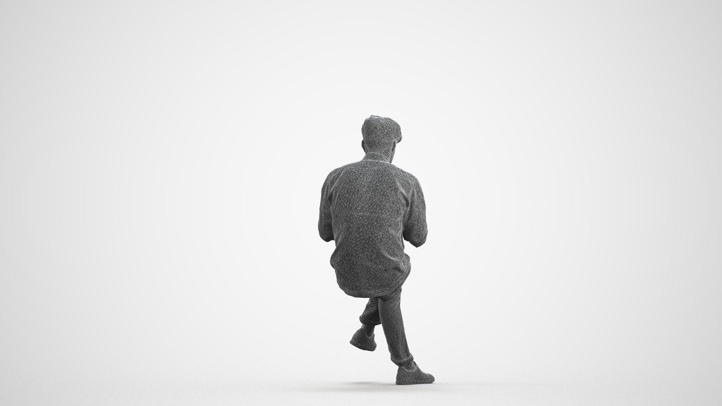 realistic 3D human man casual sitting, archviz people FBX OBJ for Blender, wireframe front view