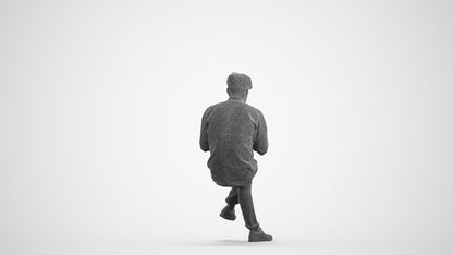realistic 3D human man casual sitting, archviz people FBX OBJ for Blender, wireframe front view