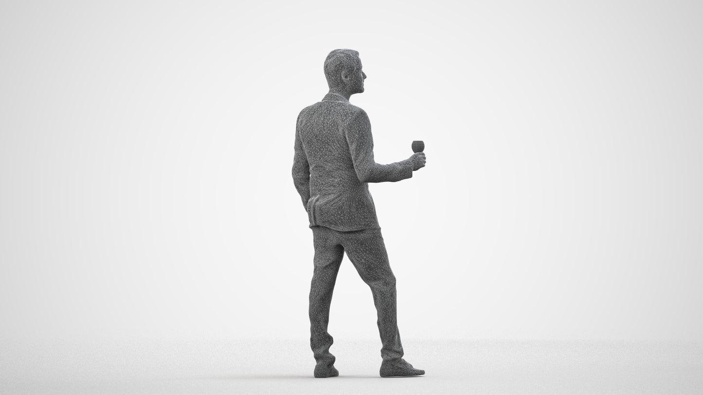 3D people model man formal formalaffairs, scanned human for 3ds Max rendering, wireframe side view