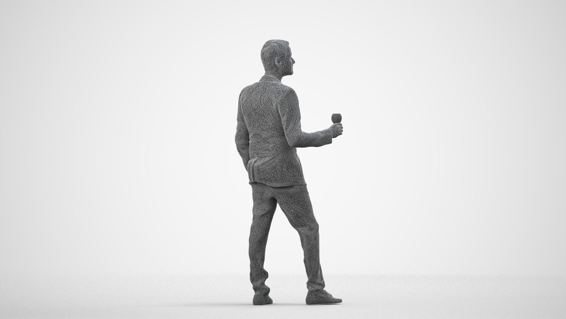 3D people model man formal formalaffairs, scanned human for 3ds Max rendering, wireframe side view