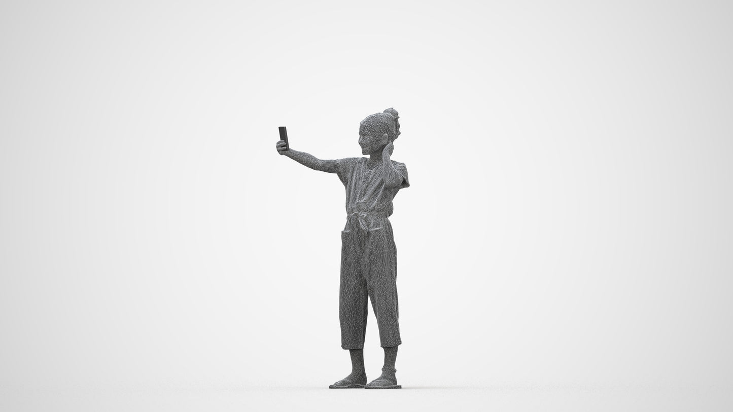 3D people model girl kids, scanned human for 3ds Max rendering, wireframe back view