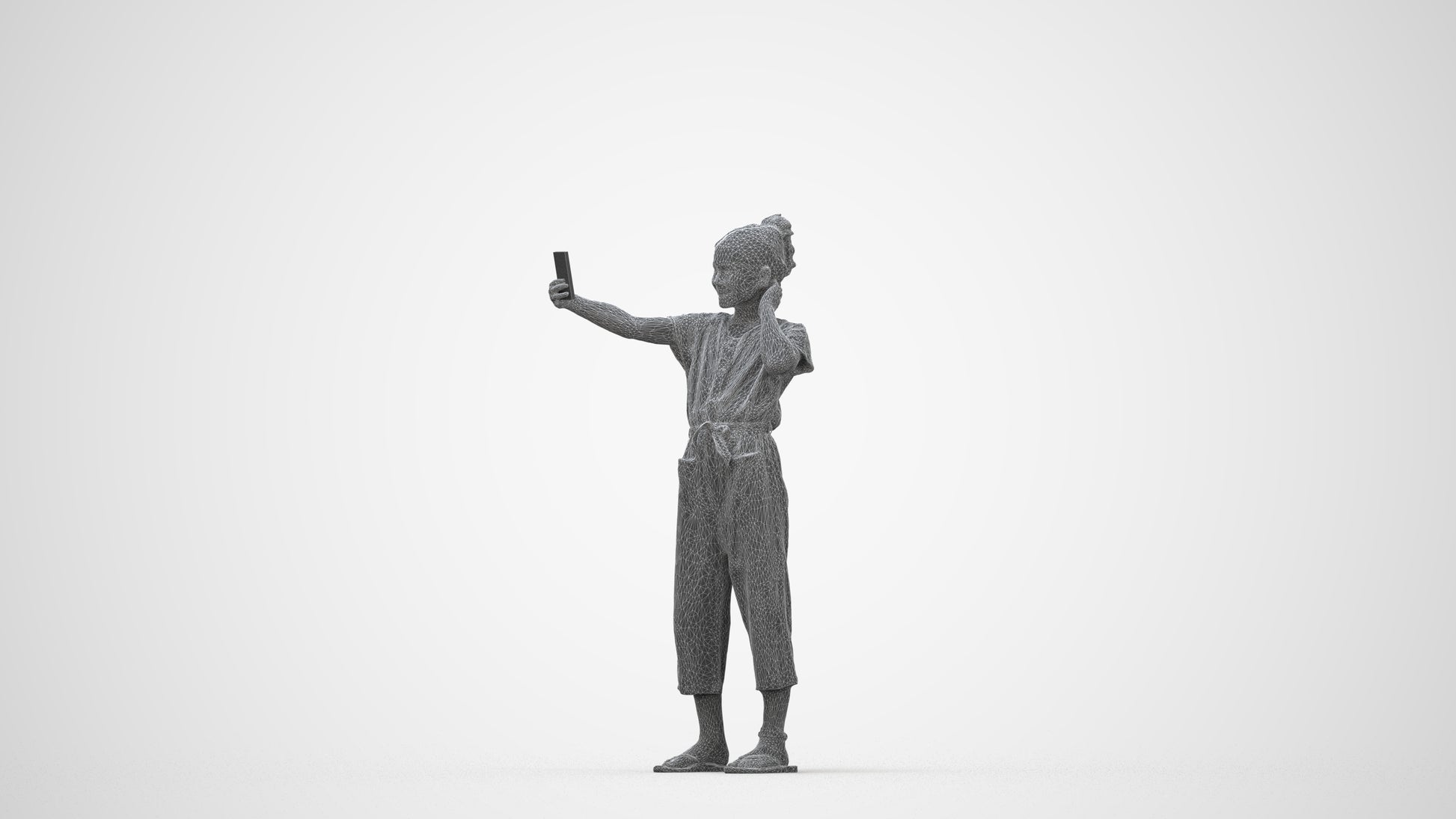 3D people model girl kids, scanned human for 3ds Max rendering, wireframe back view