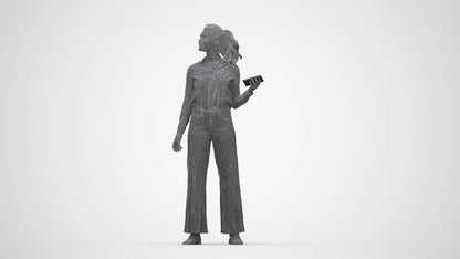 3D scanned woman standing casual, photorealistic archviz people for Enscape and SketchUp, wireframe back view