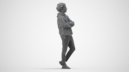scanned 3D man casual standing, photogrammetry people for Enscape and V-Ray, wireframe side view
