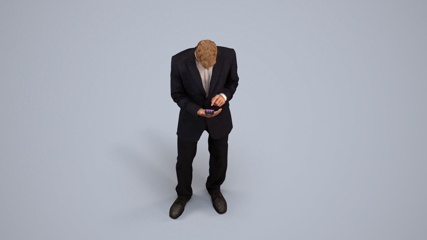 realistic 3D human man business, archviz people FBX OBJ for Blender, back view render