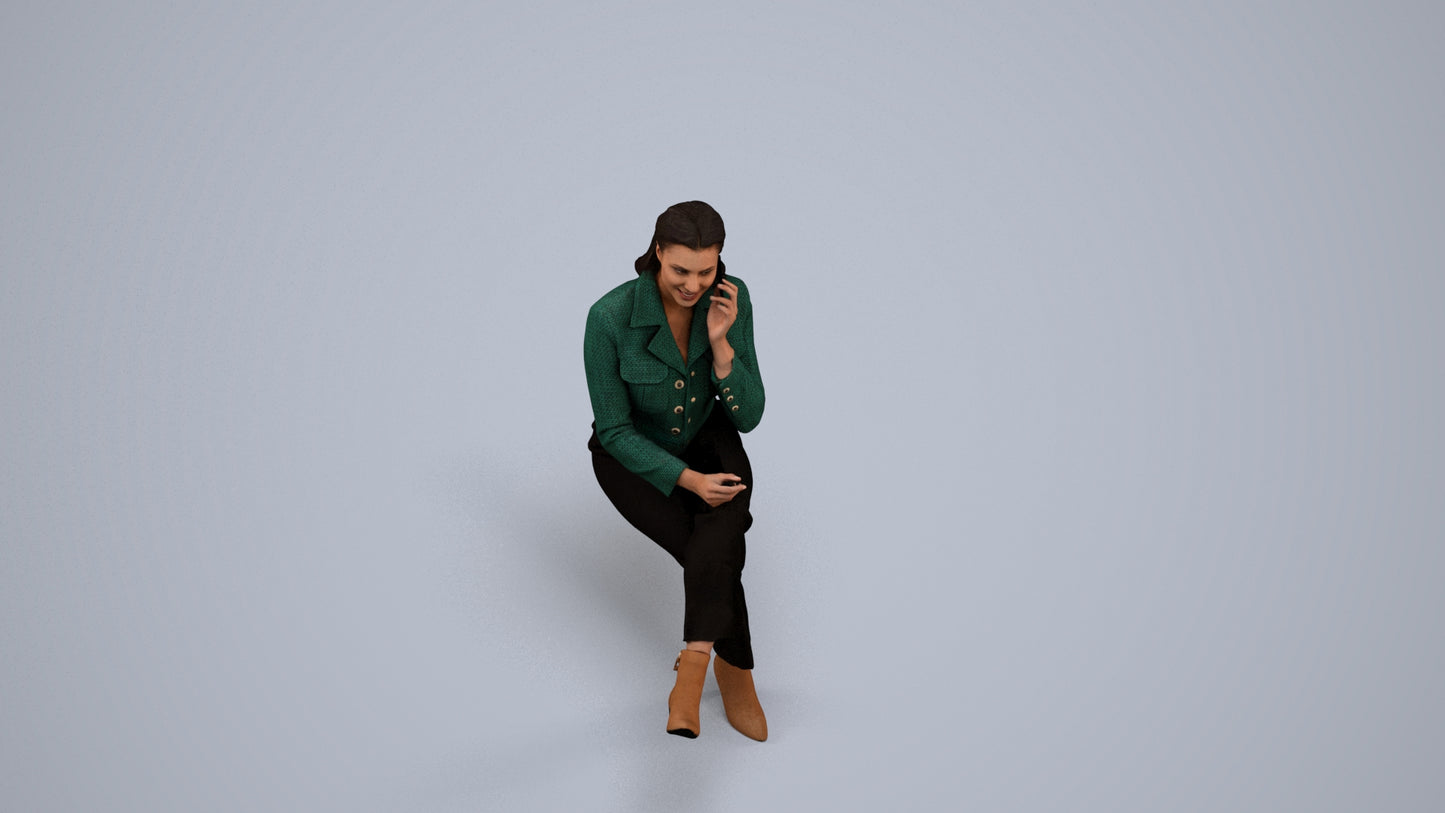 realistic 3D human woman business sitting, archviz people FBX OBJ for Blender, back view render