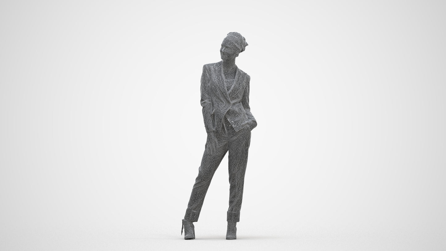 3D scanned woman business, photorealistic archviz people for Enscape and SketchUp, three-quarter front view render