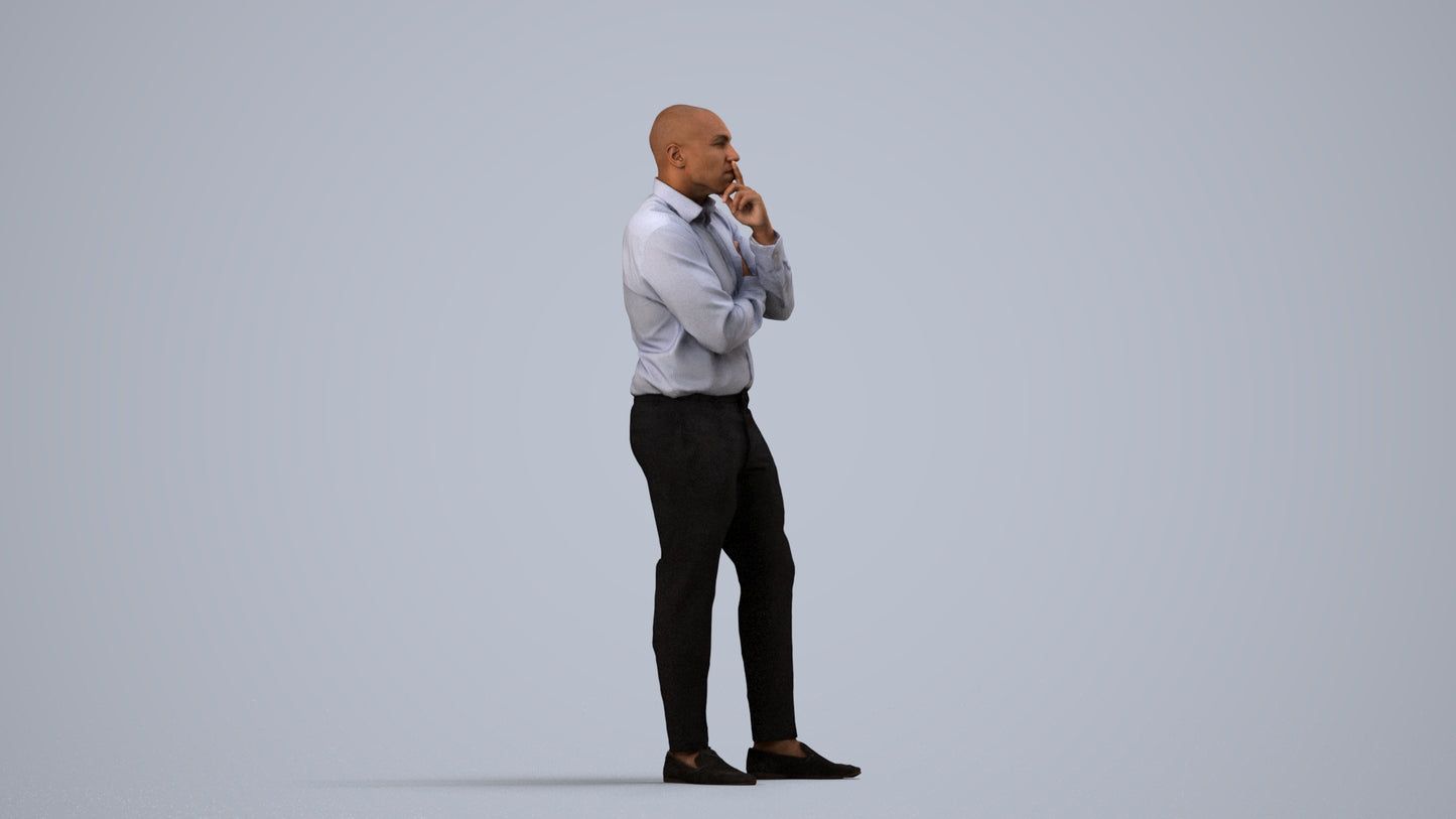 3D people model man business, scanned human for 3ds Max rendering, side view render